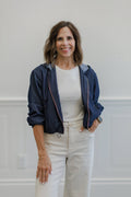 Indigo Zip Front Hooded Jacket