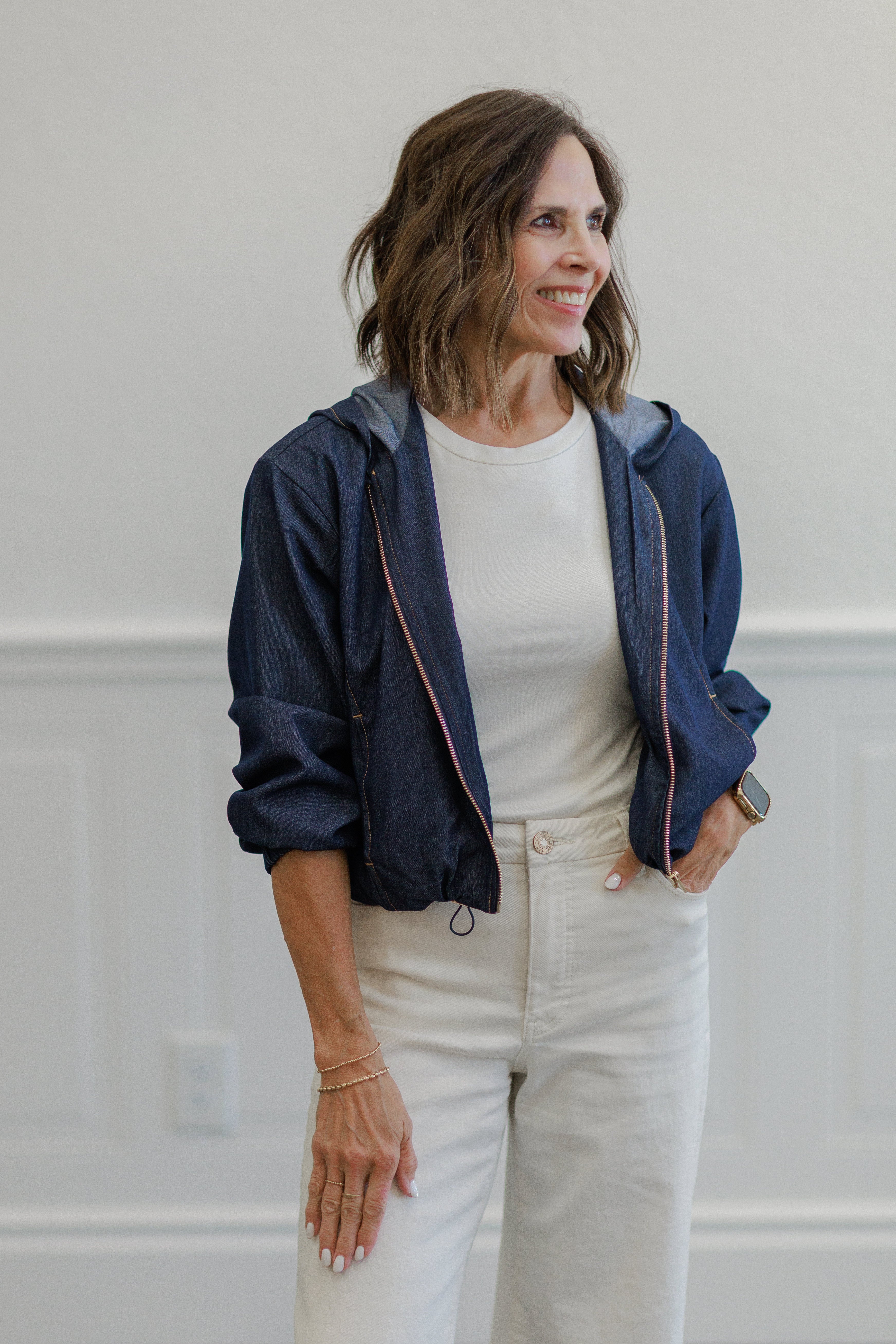 Indigo Zip Front Hooded Jacket
