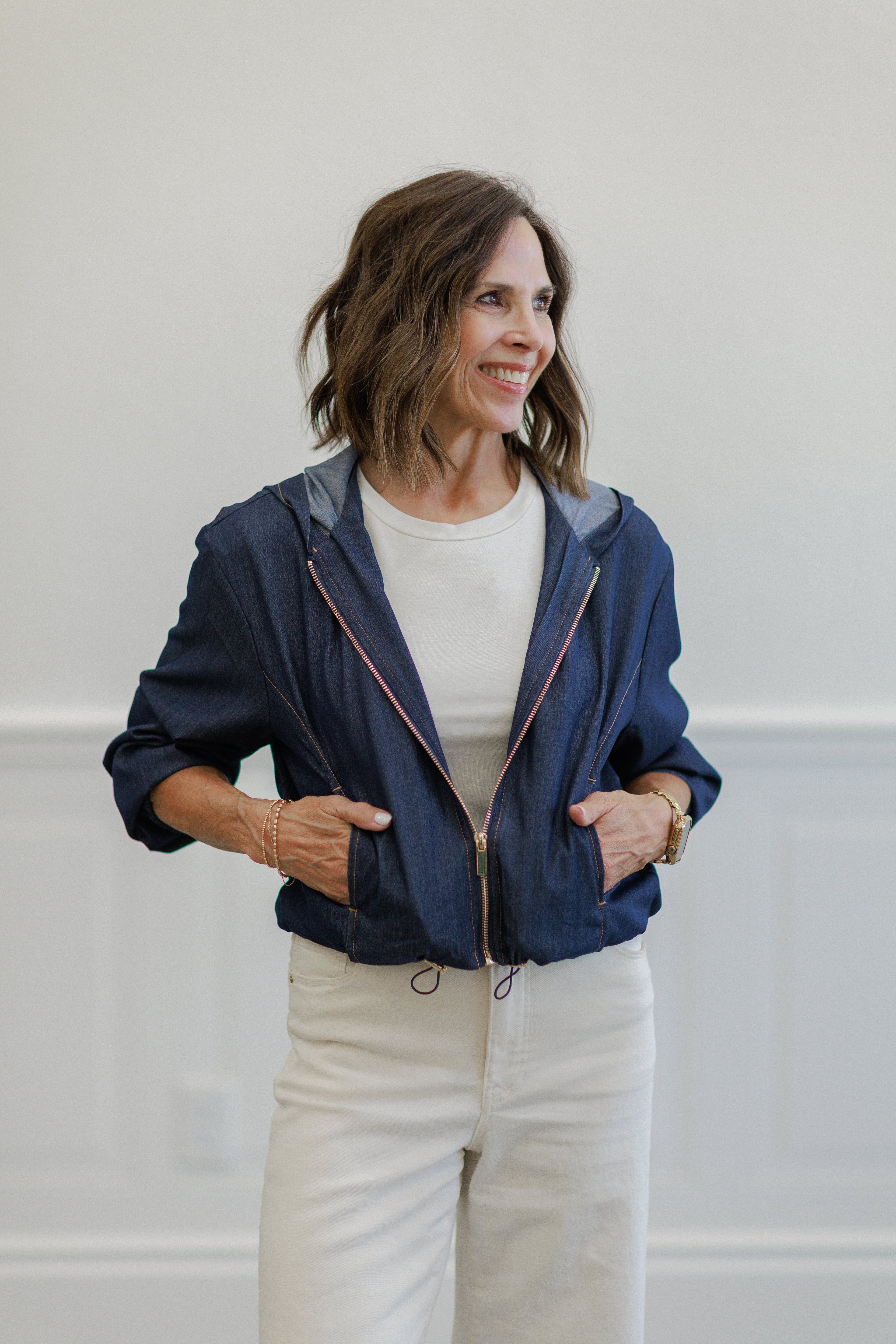 Indigo Zip Front Hooded Jacket