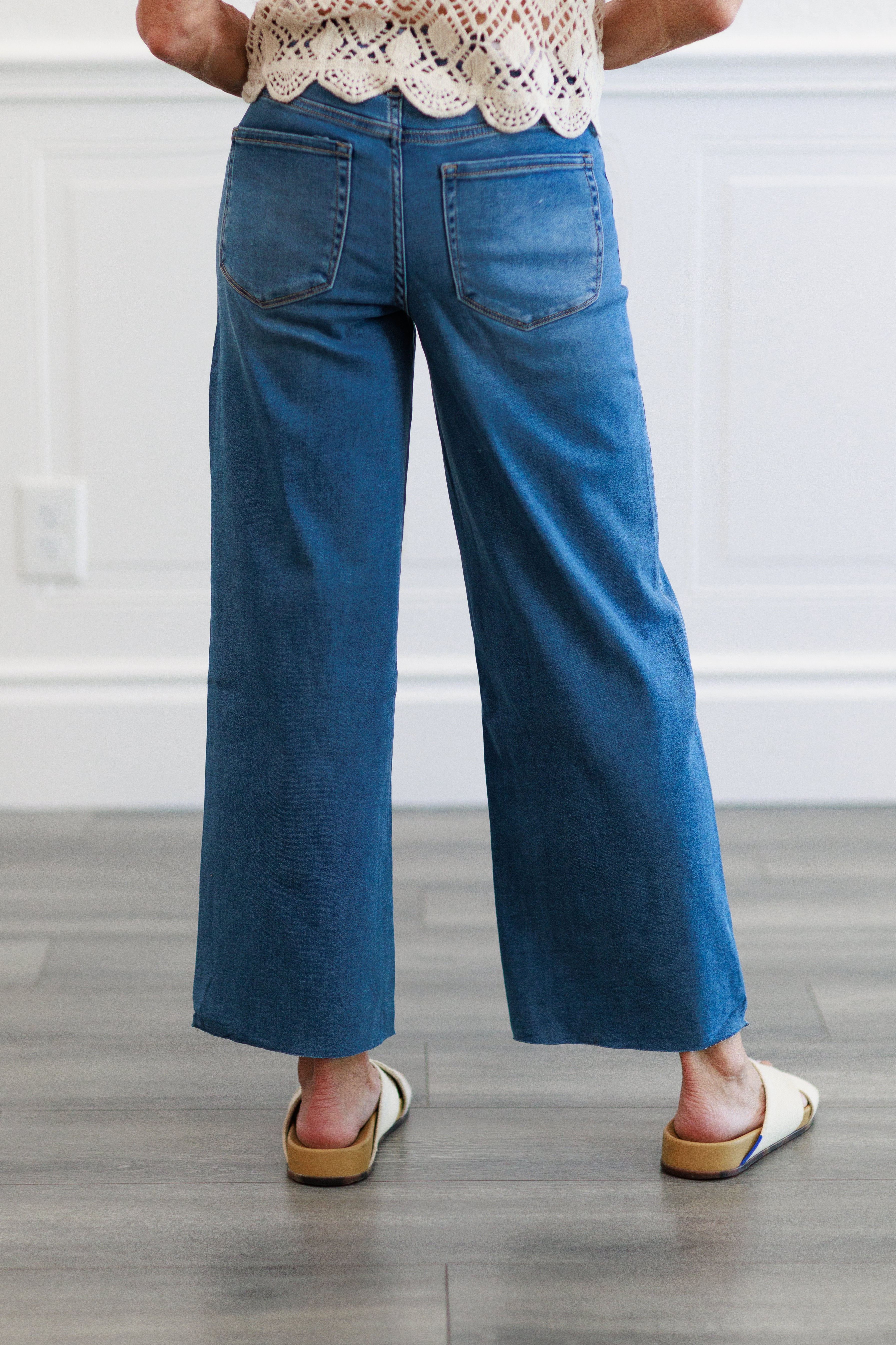 Super Soft Medium Wash High Waist Wide Leg Crop Jeans