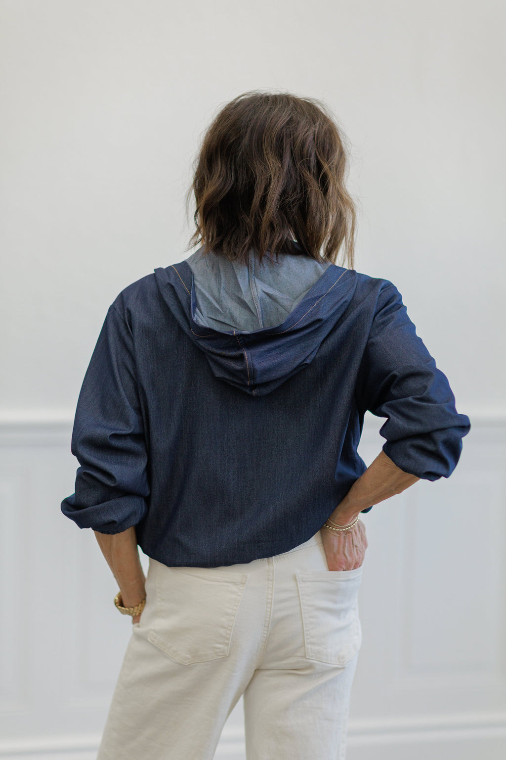 Indigo Zip Front Hooded Jacket