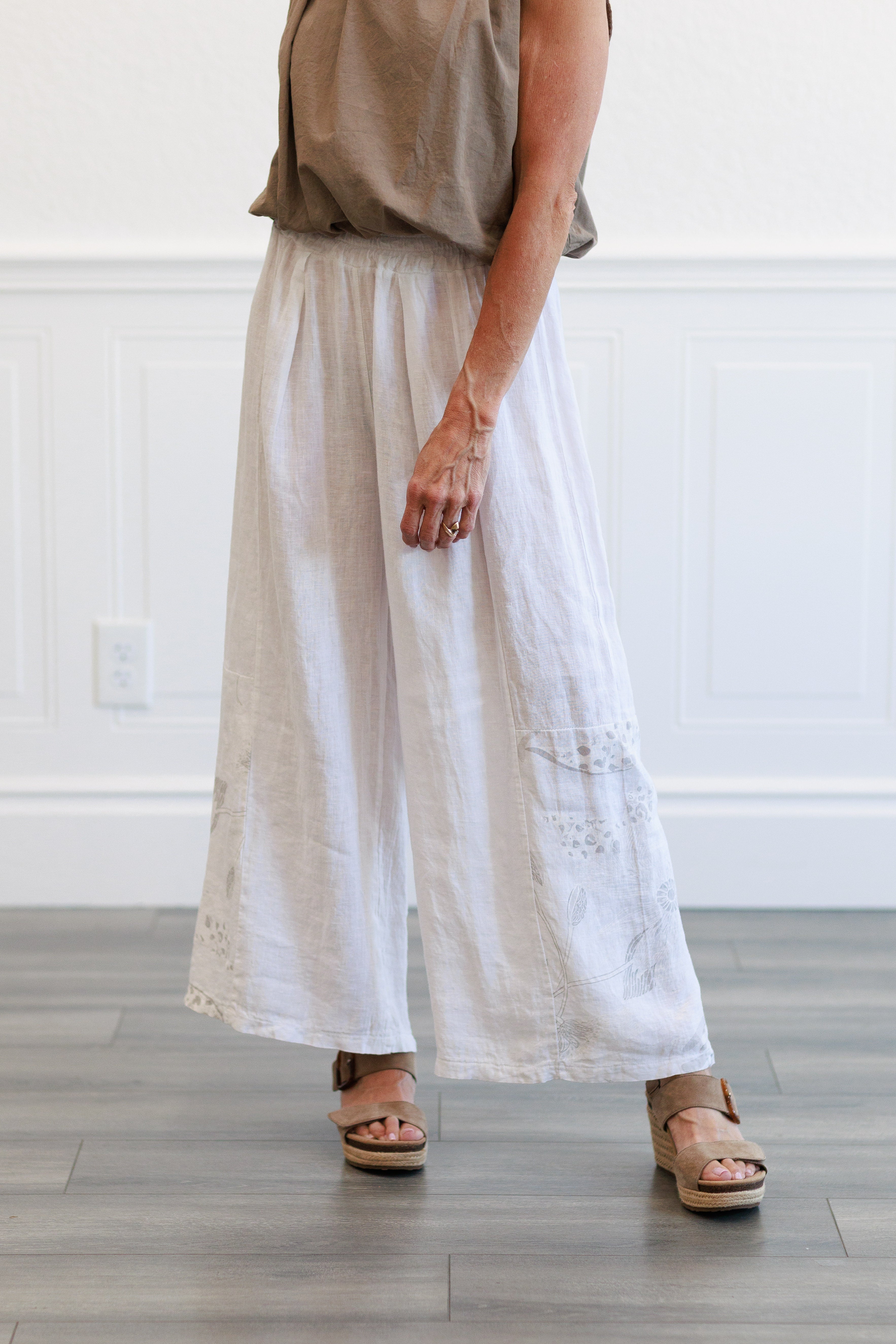 White Wide Leg Linen Pant in White