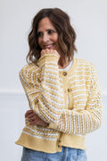 Textured Stripe Crochet Knit Button Down Cardigan