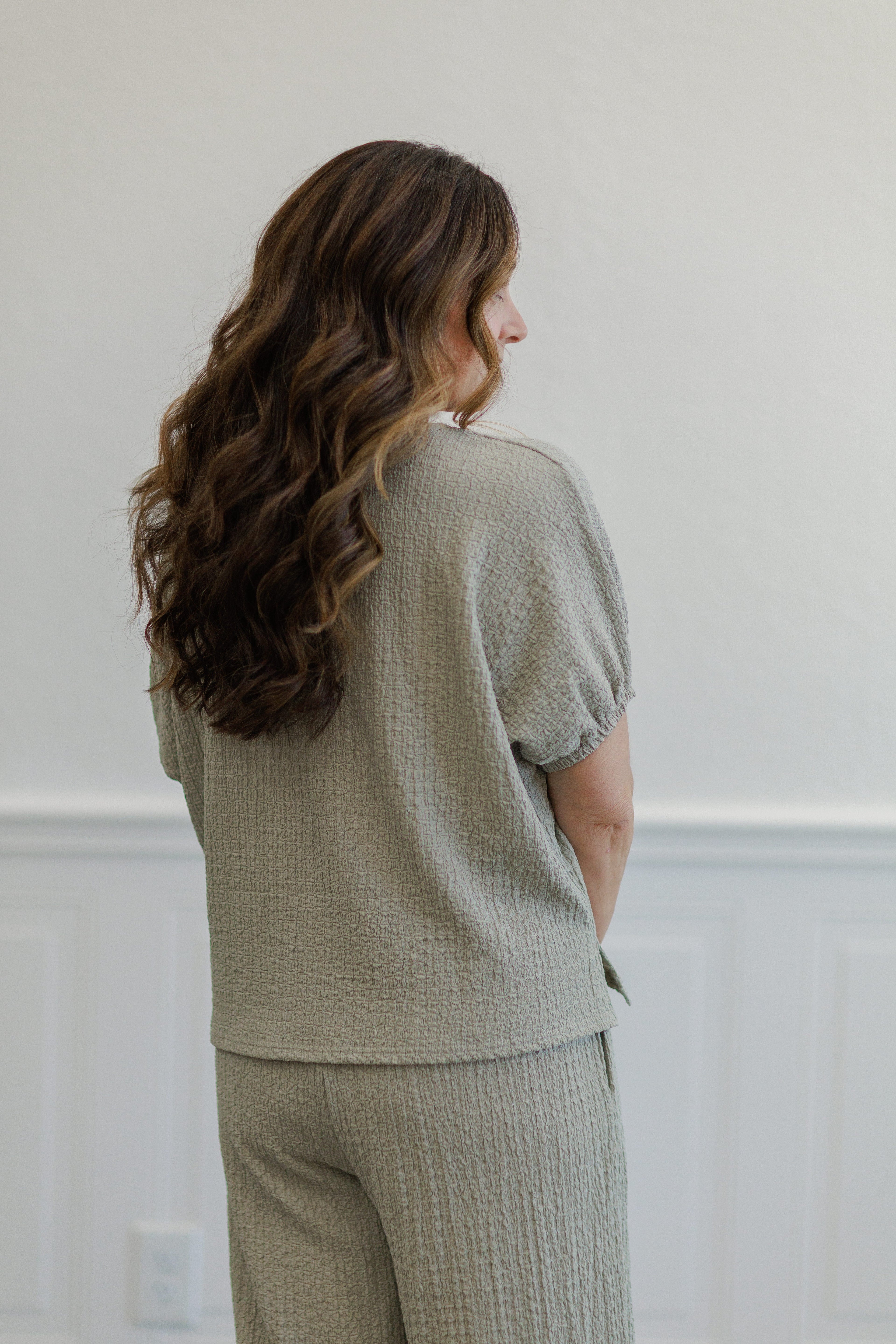 Textured Puff Sleeve Boxy Top