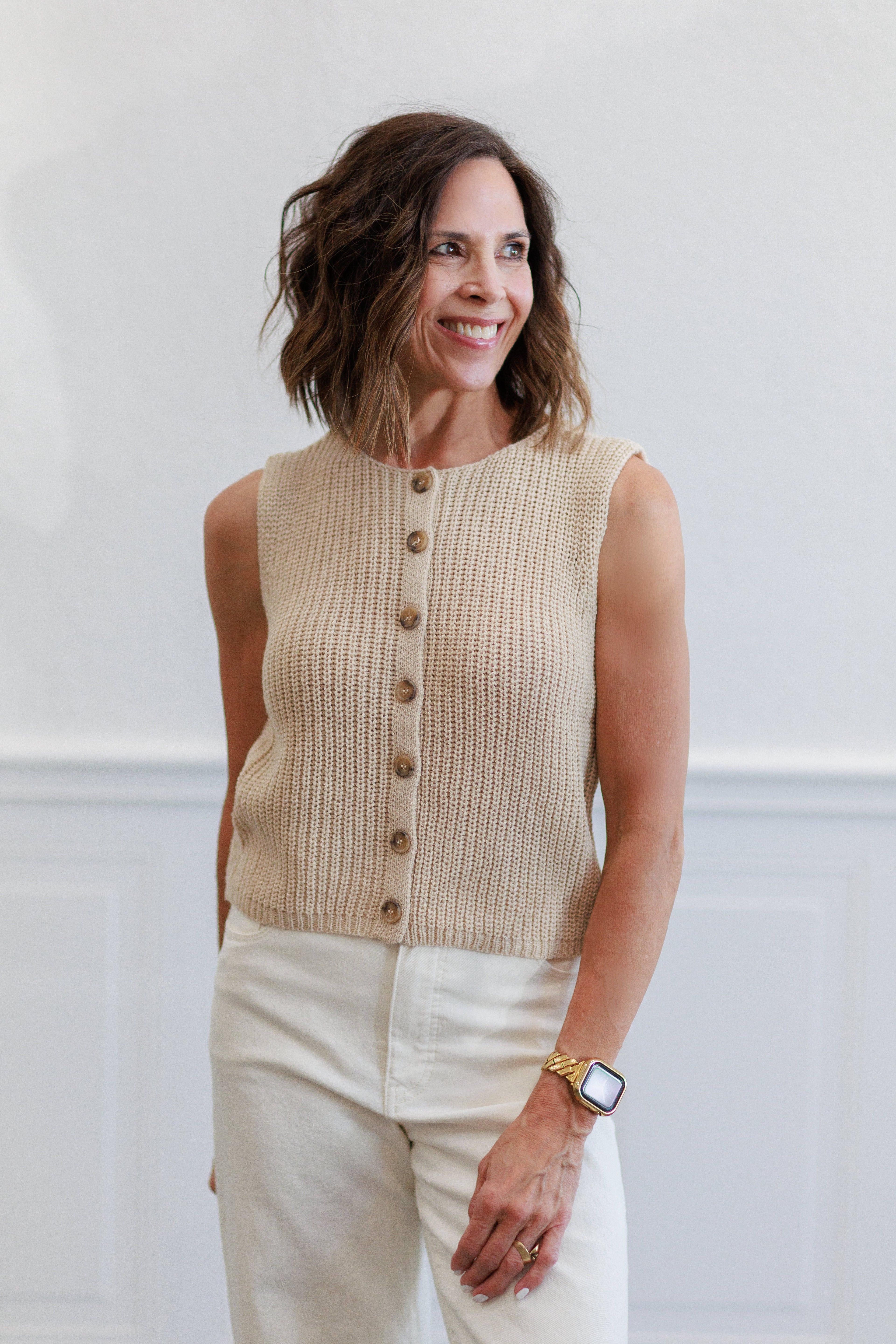 Button Front Knit Sweater Vest