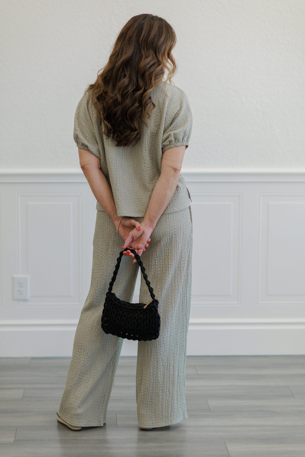 Textured Wide Leg Drawstring Pants