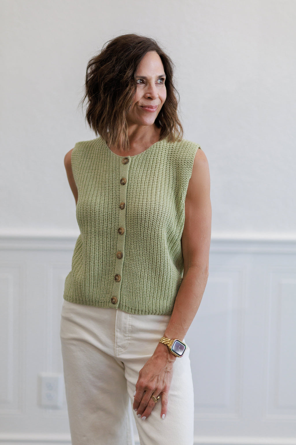 Button Front Knit Sweater Vest