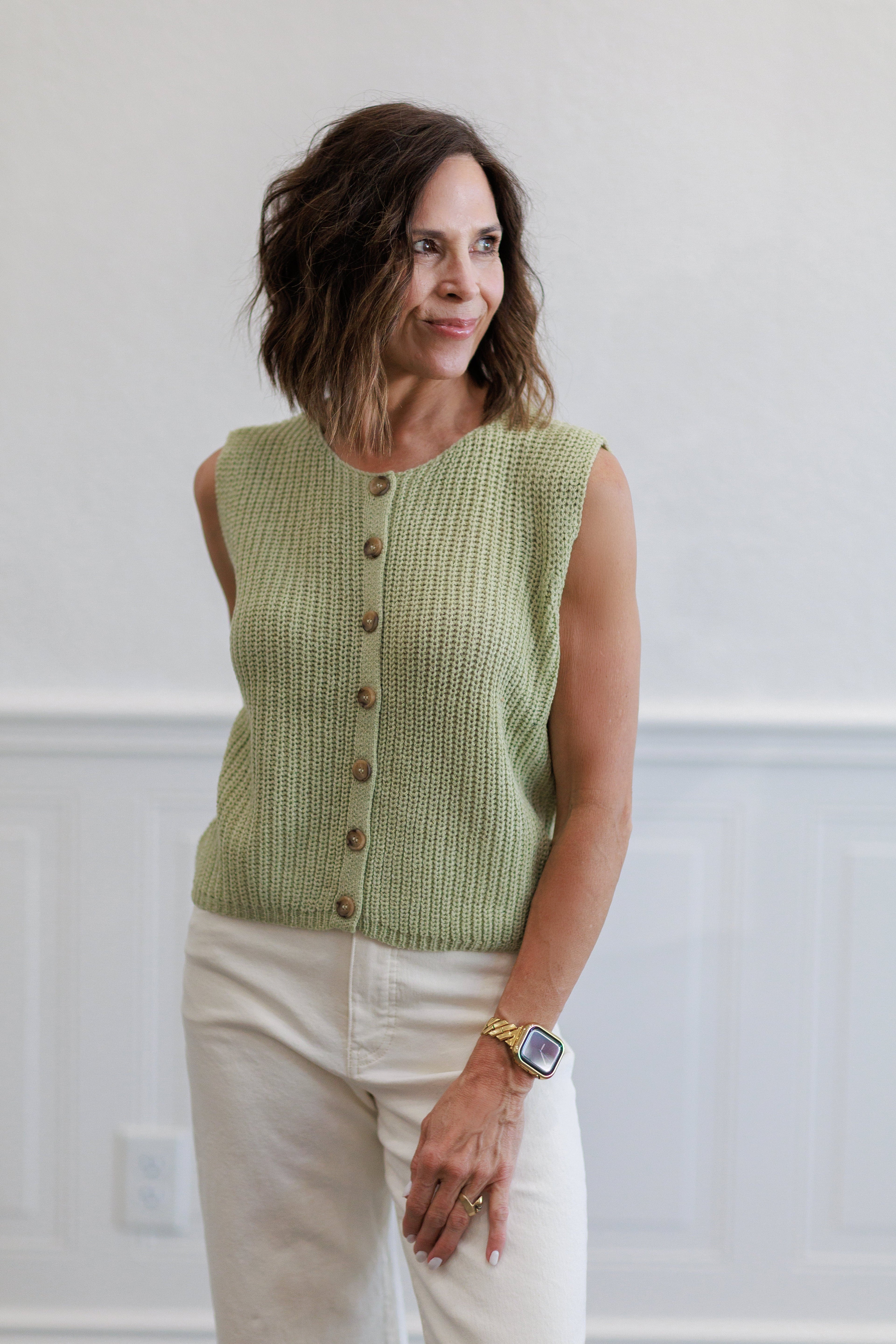 Button Front Knit Sweater Vest