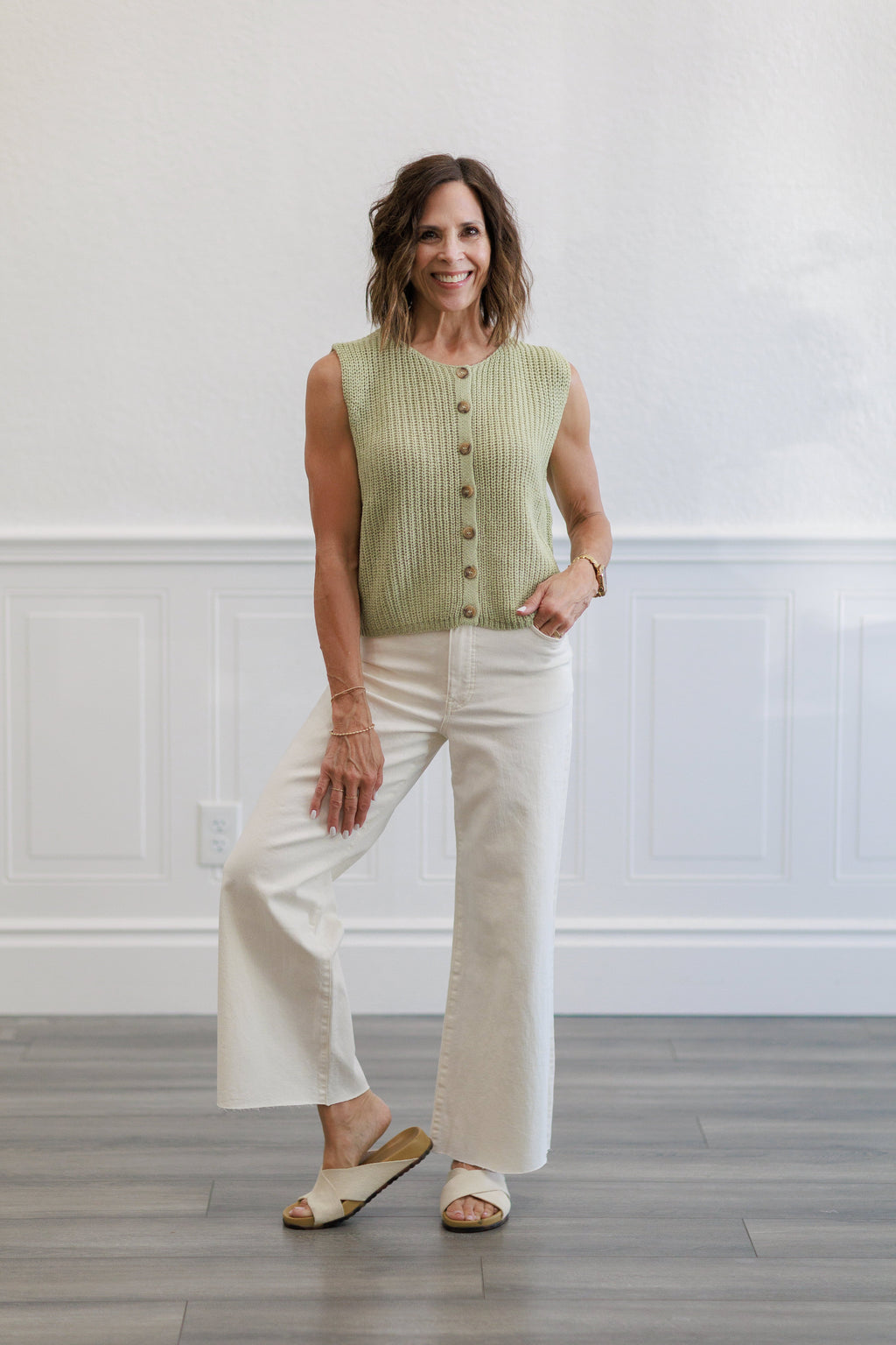 Button Front Knit Sweater Vest