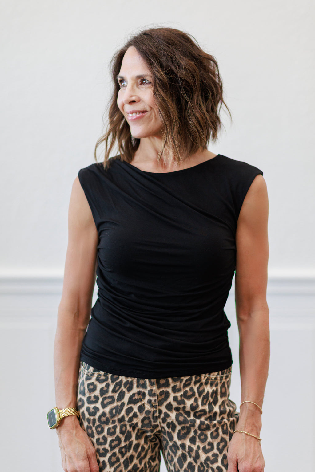 Flowing Neck Sleeveless Top | Natural