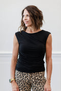 Flowing Neck Sleeveless Top | Natural