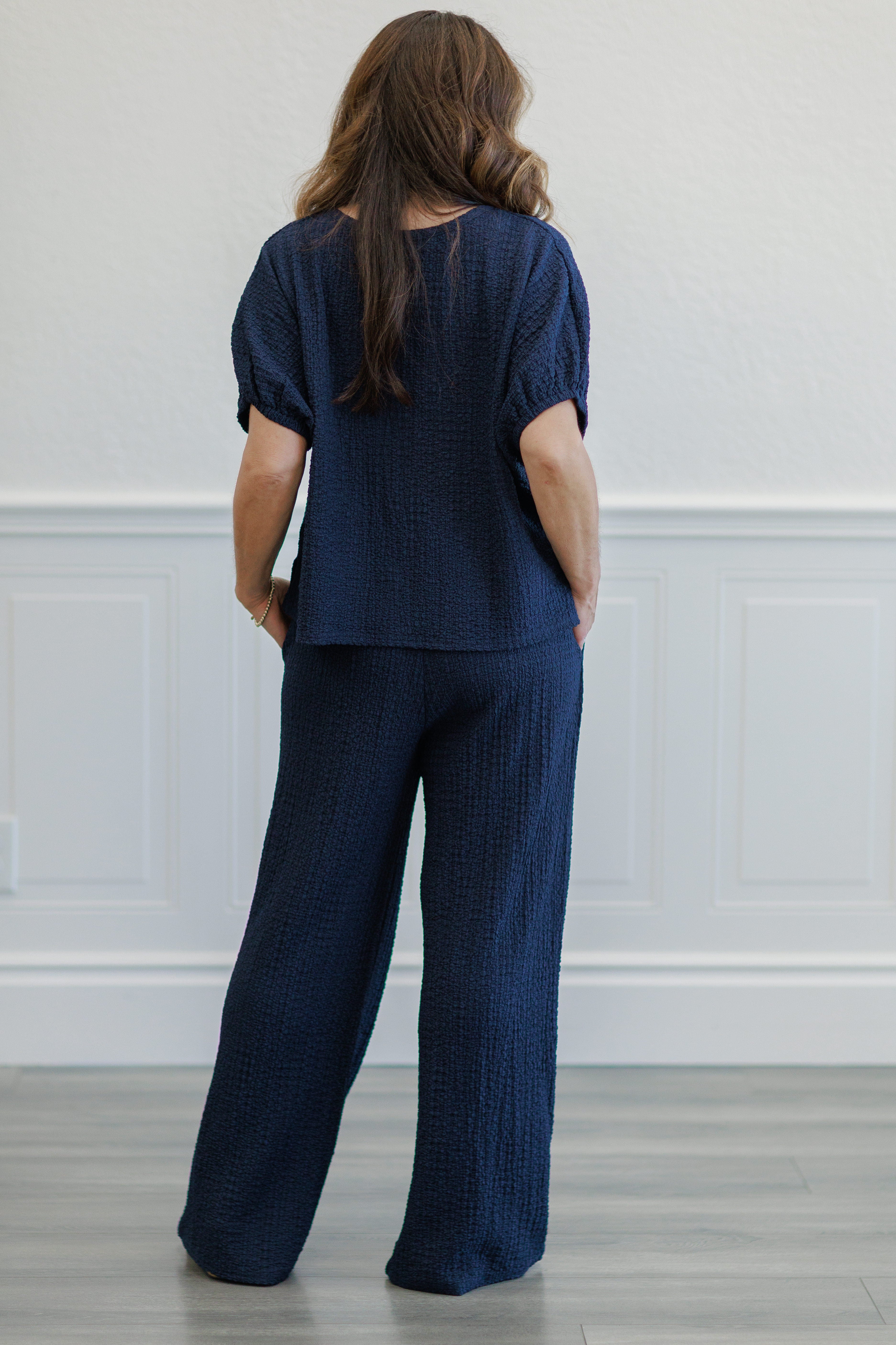 Textured Wide Leg Drawstring Pants