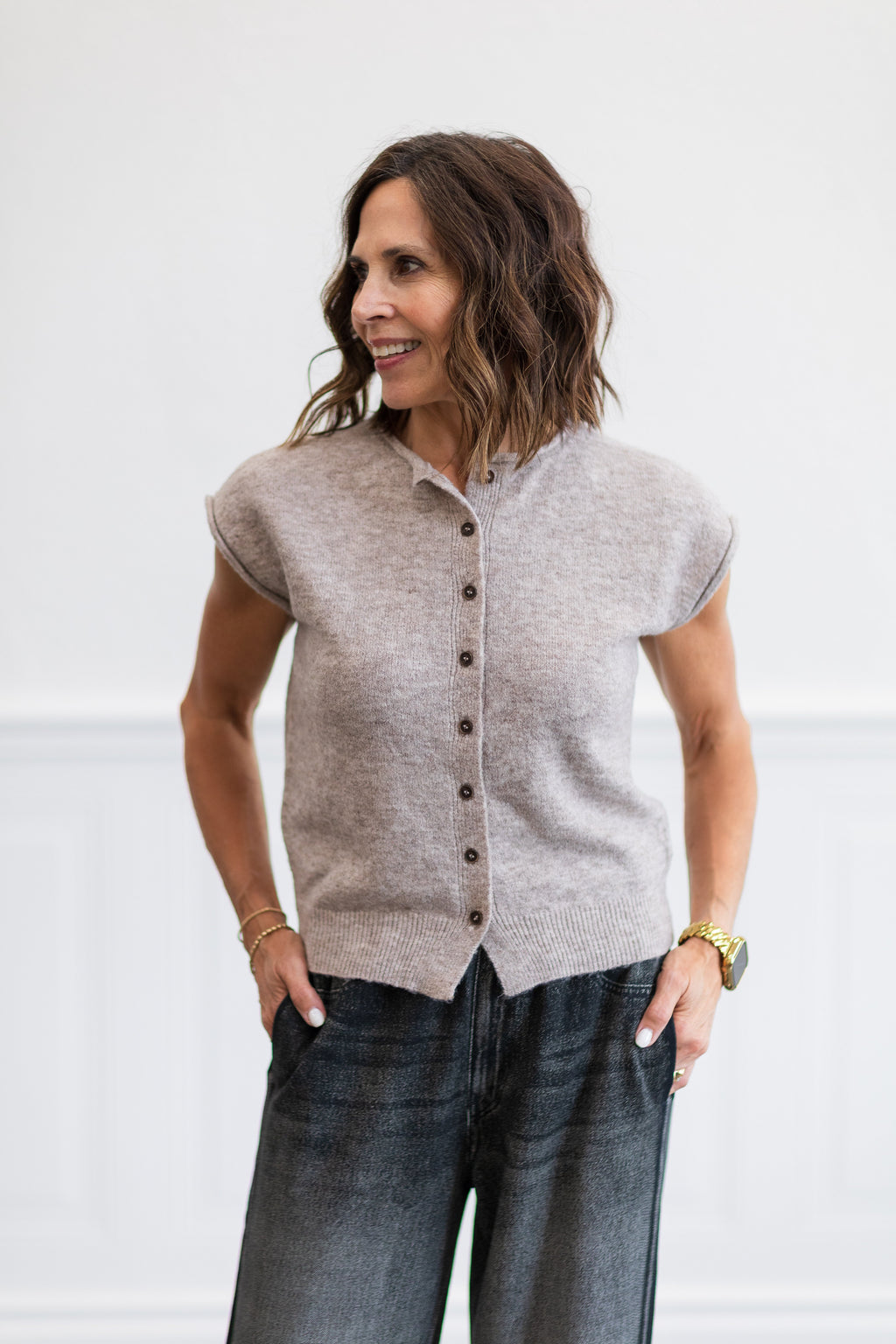 Button Front Knit Sweater