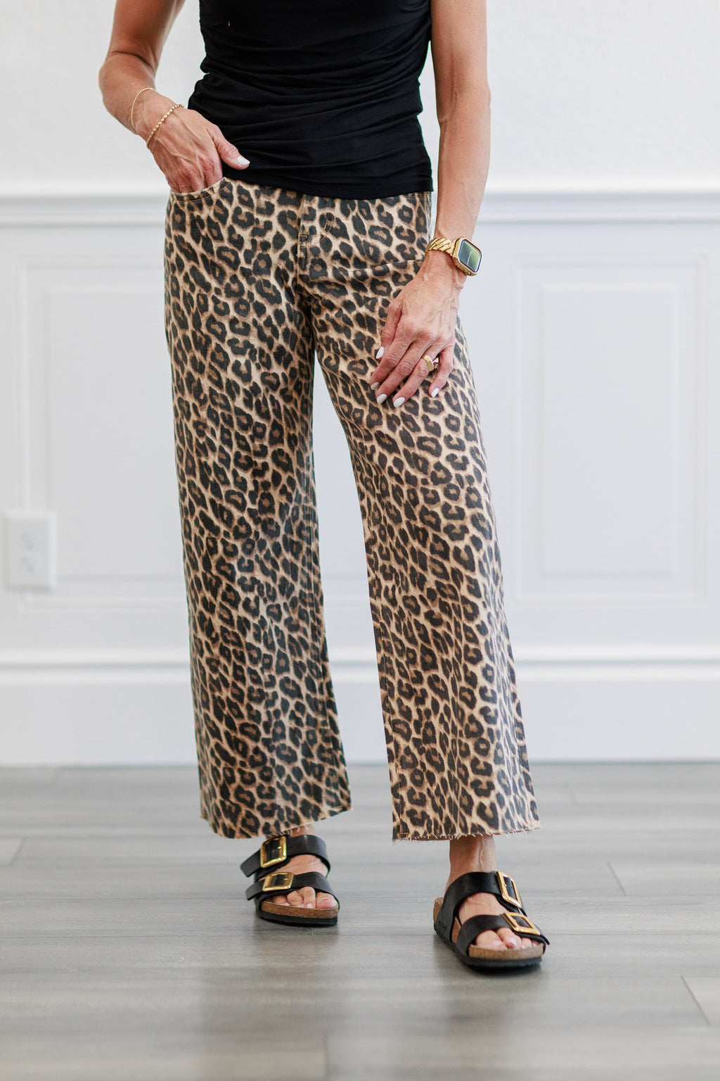 Animal Print Crop Wide Leg Jeans