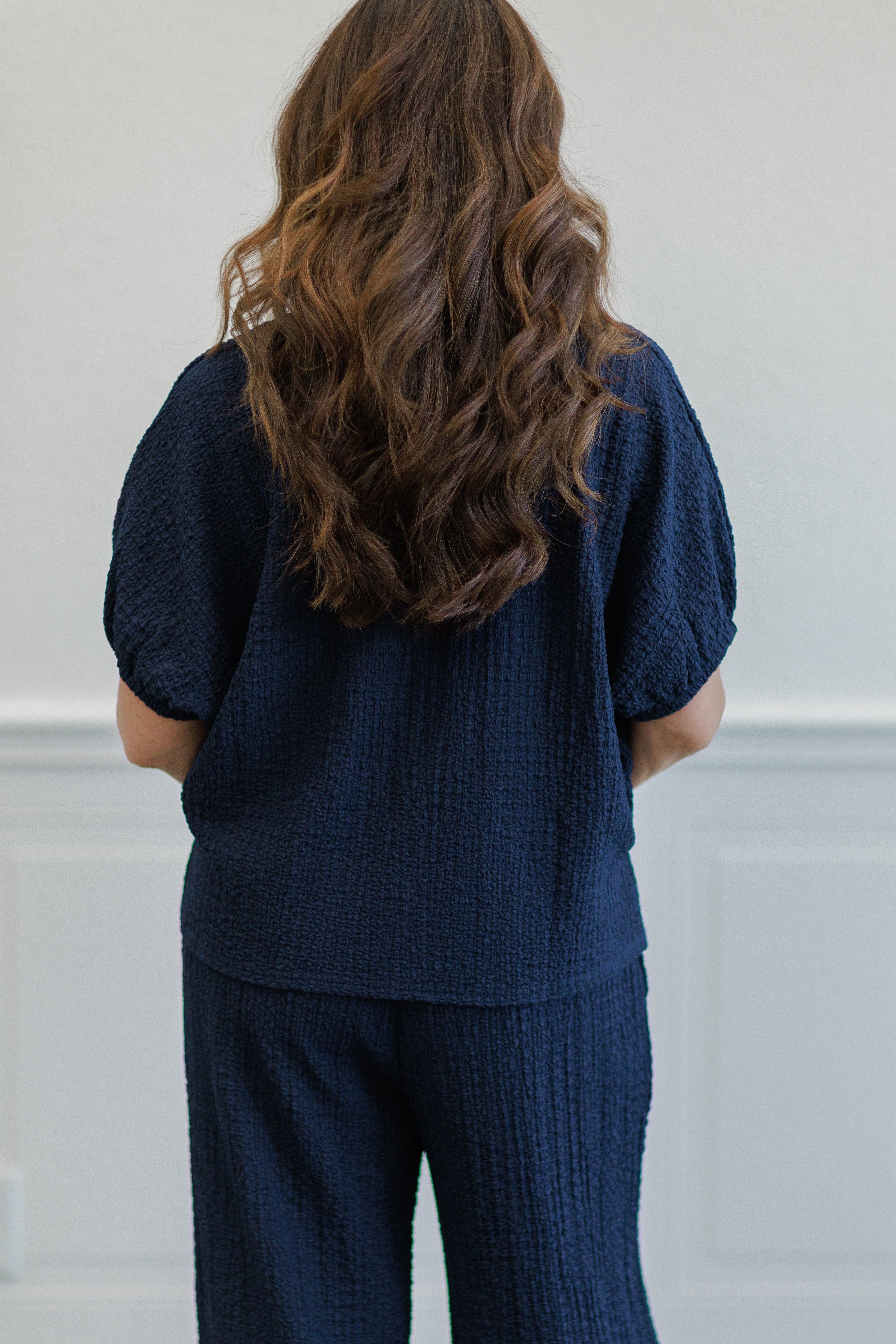 Textured Puff Sleeve Boxy Top