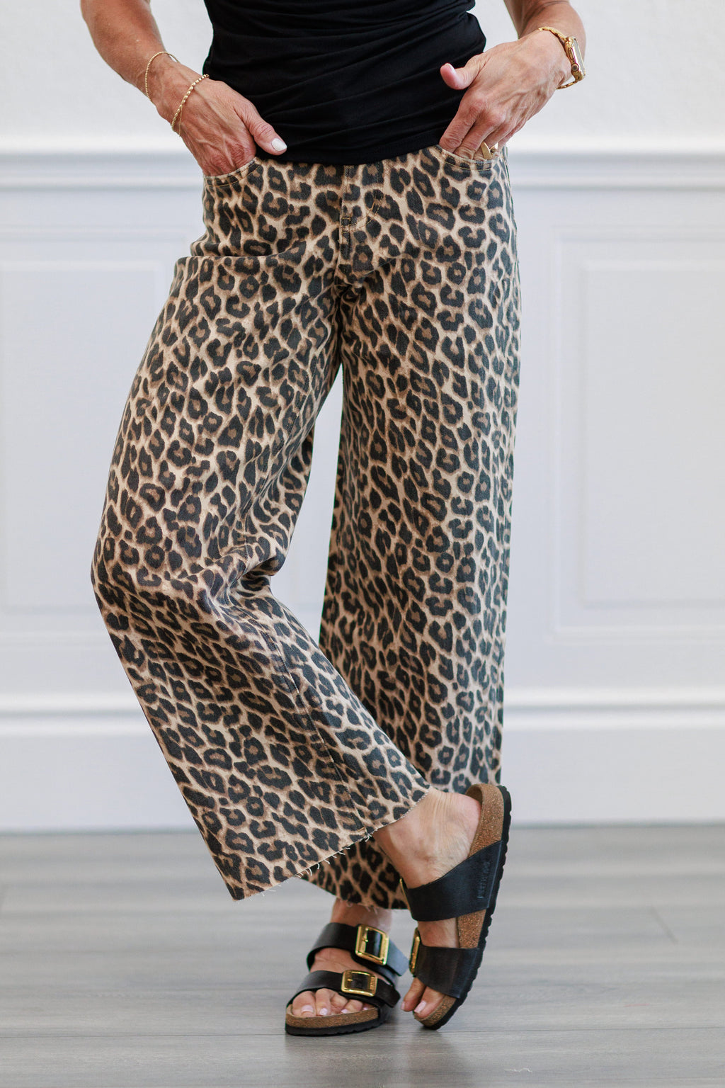 Animal Print Crop Wide Leg Jeans