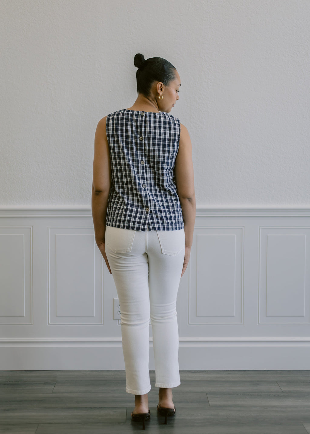 Double Button Straight Jeans in Off White