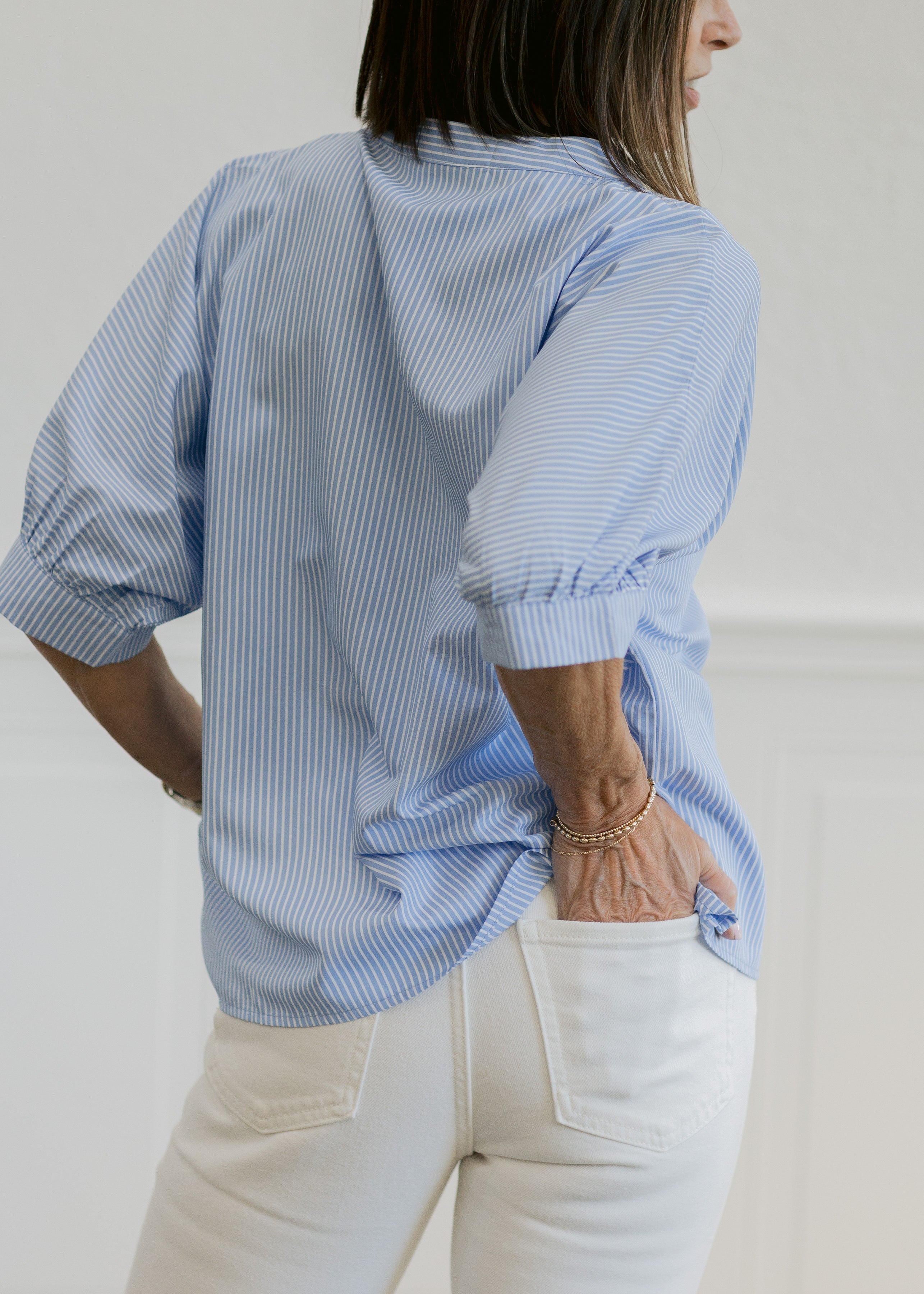 Double Button Straight Jeans in Off White