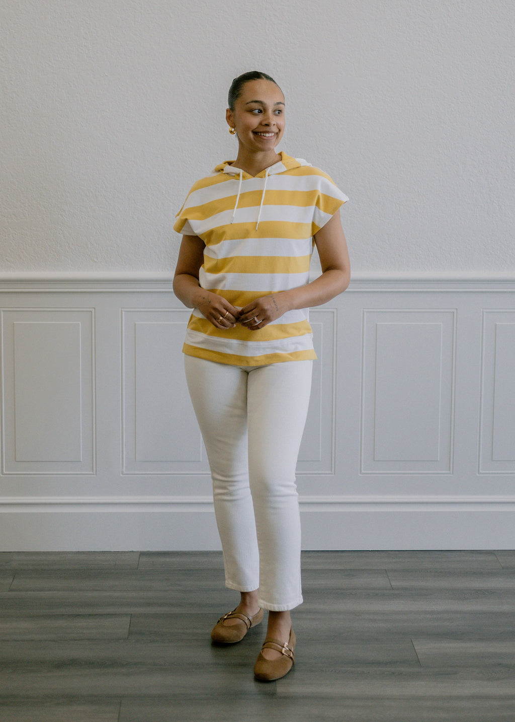 Double Button Straight Jeans in Off White