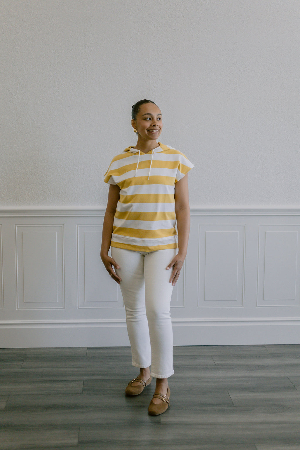 Double Button Straight Jeans in Off White