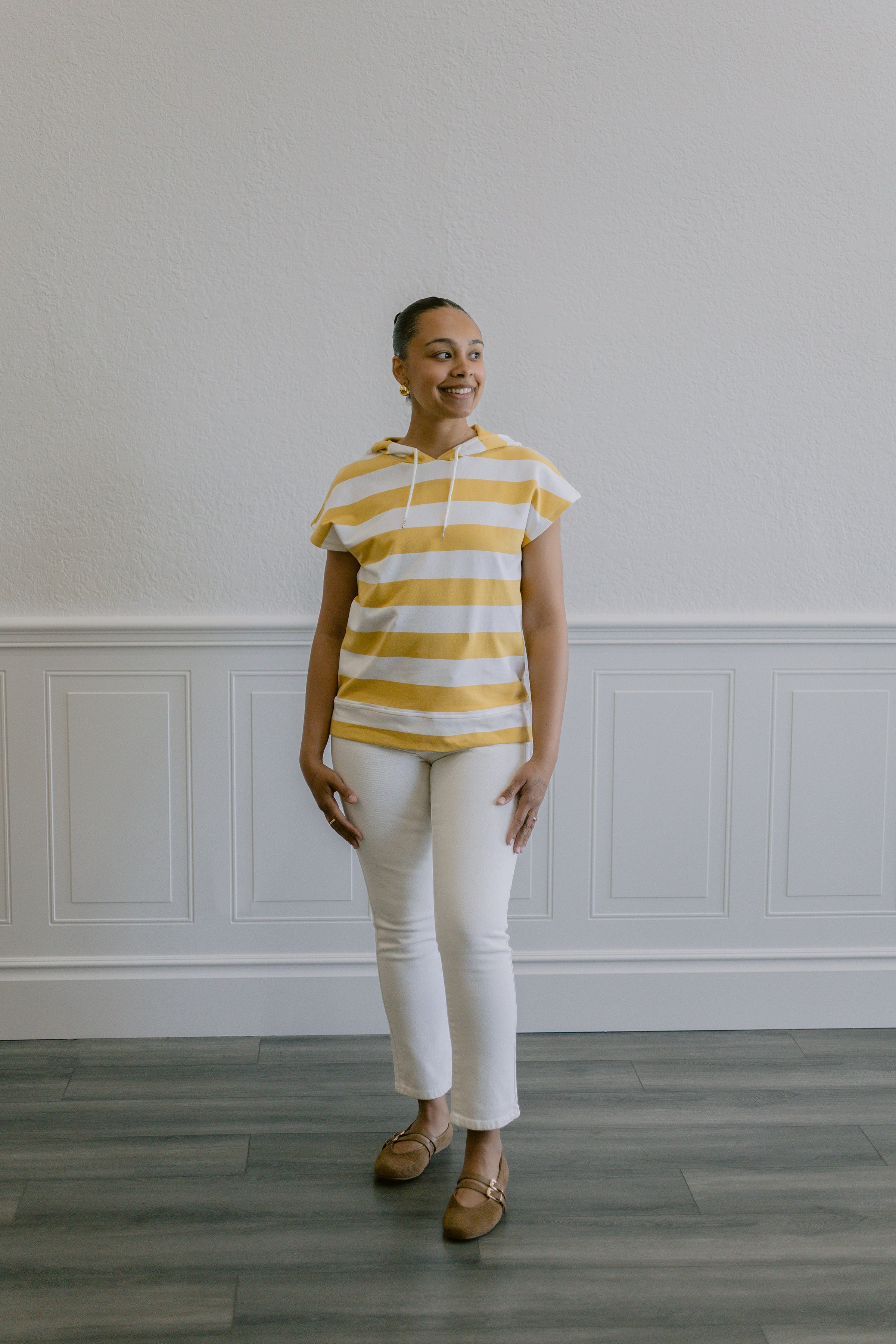 Double Button Straight Jeans in Off White