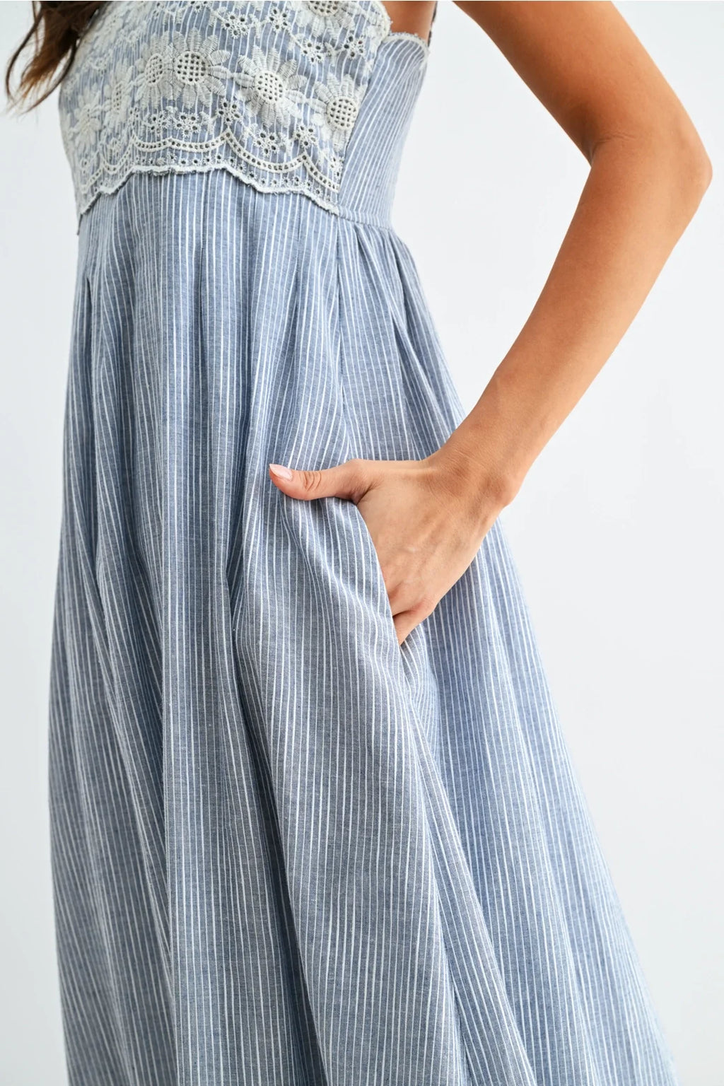 Pinstripe Midi Dress in Light Blue