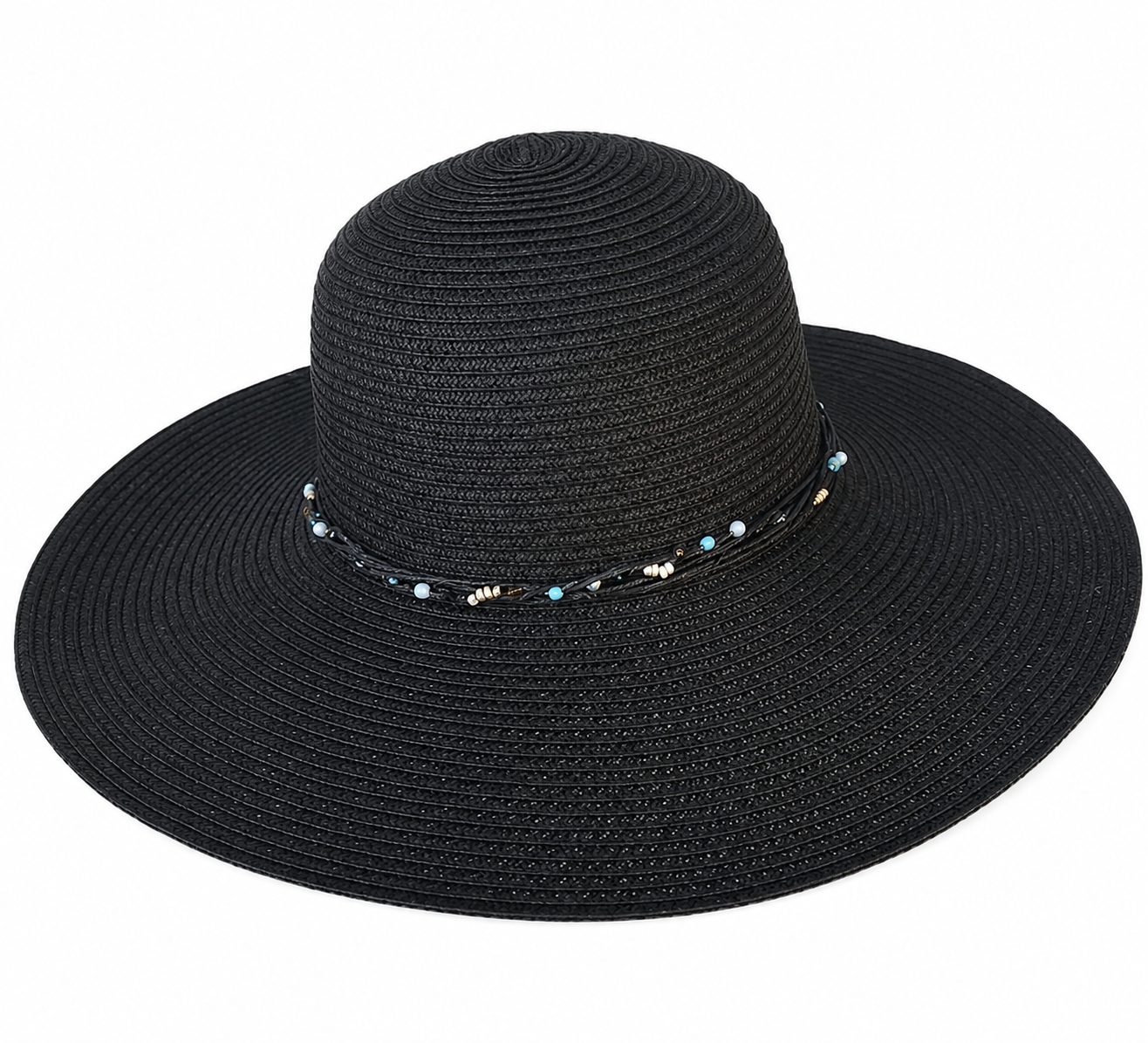 Sun Hat with Bead Accent in Black