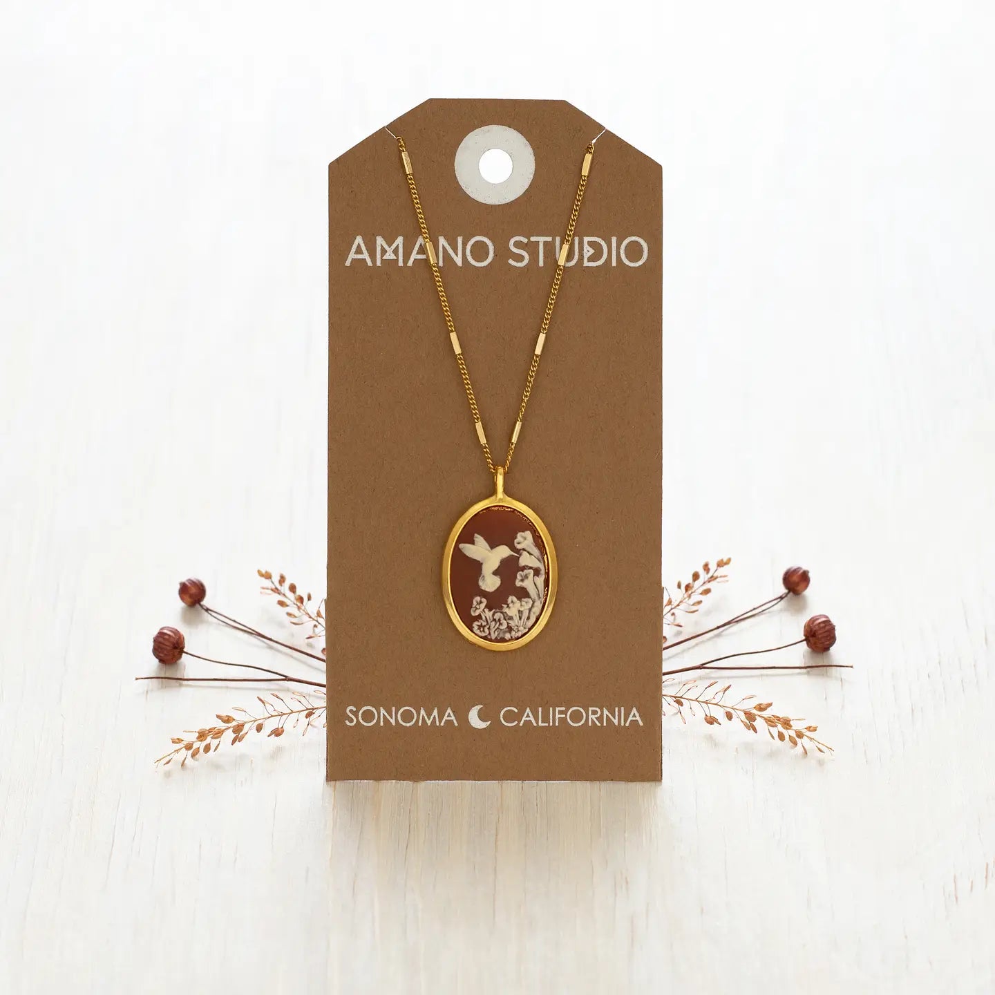 Hummingbird Vintage Cameo Necklace